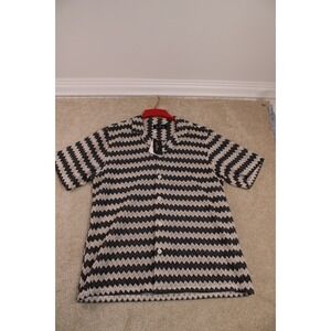 Ditch Plains Mens XL Black Zig Zag‎ Crotched Woven Short Sleeve Button Shirt NEW